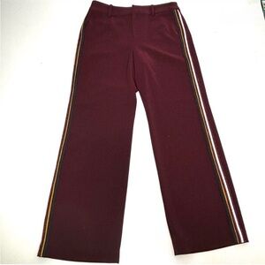 MaxMara Wide Leg Burgundy Trousers Tuxedo Stripe L